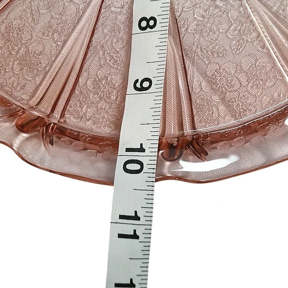 Jeannette Cherry Blossom Cake Plate 10.5in Pink Glass Vintage 2-Handle